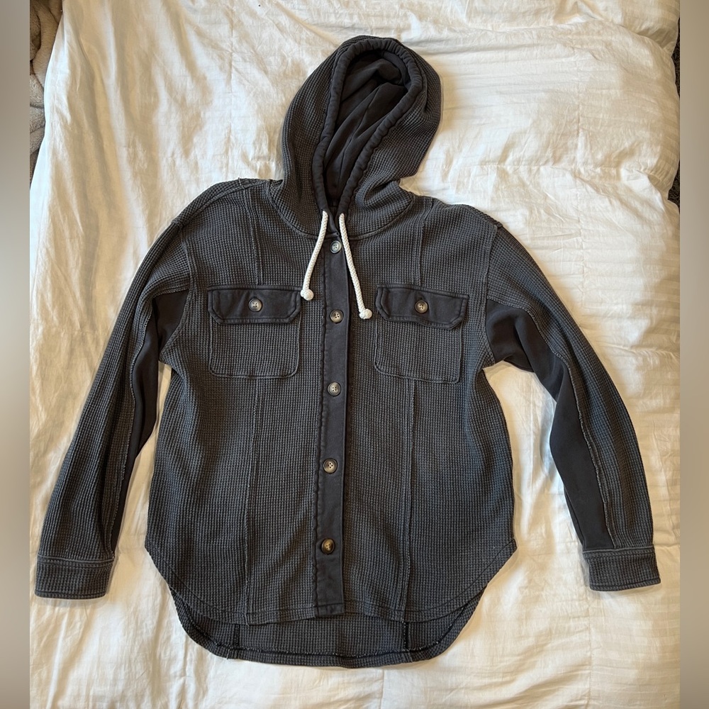 Aerie Waffle Knit Button Up Hoodie